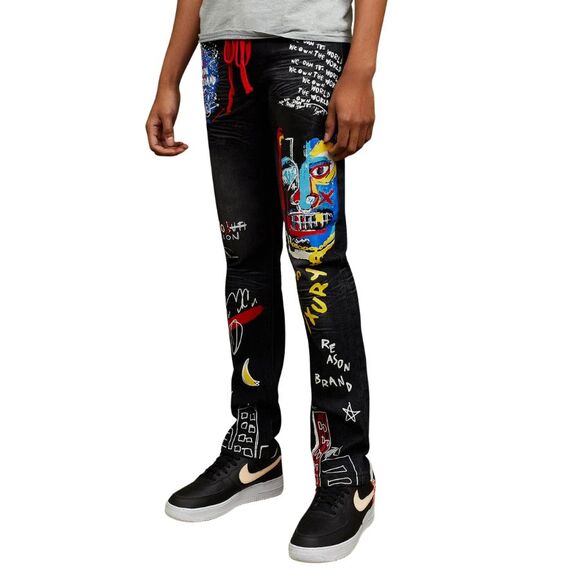 Reason Life of Luxury Graphic Print Skinny Jeans Men’s 42x32 Black Stretch Denim - Picture 7 of 8
